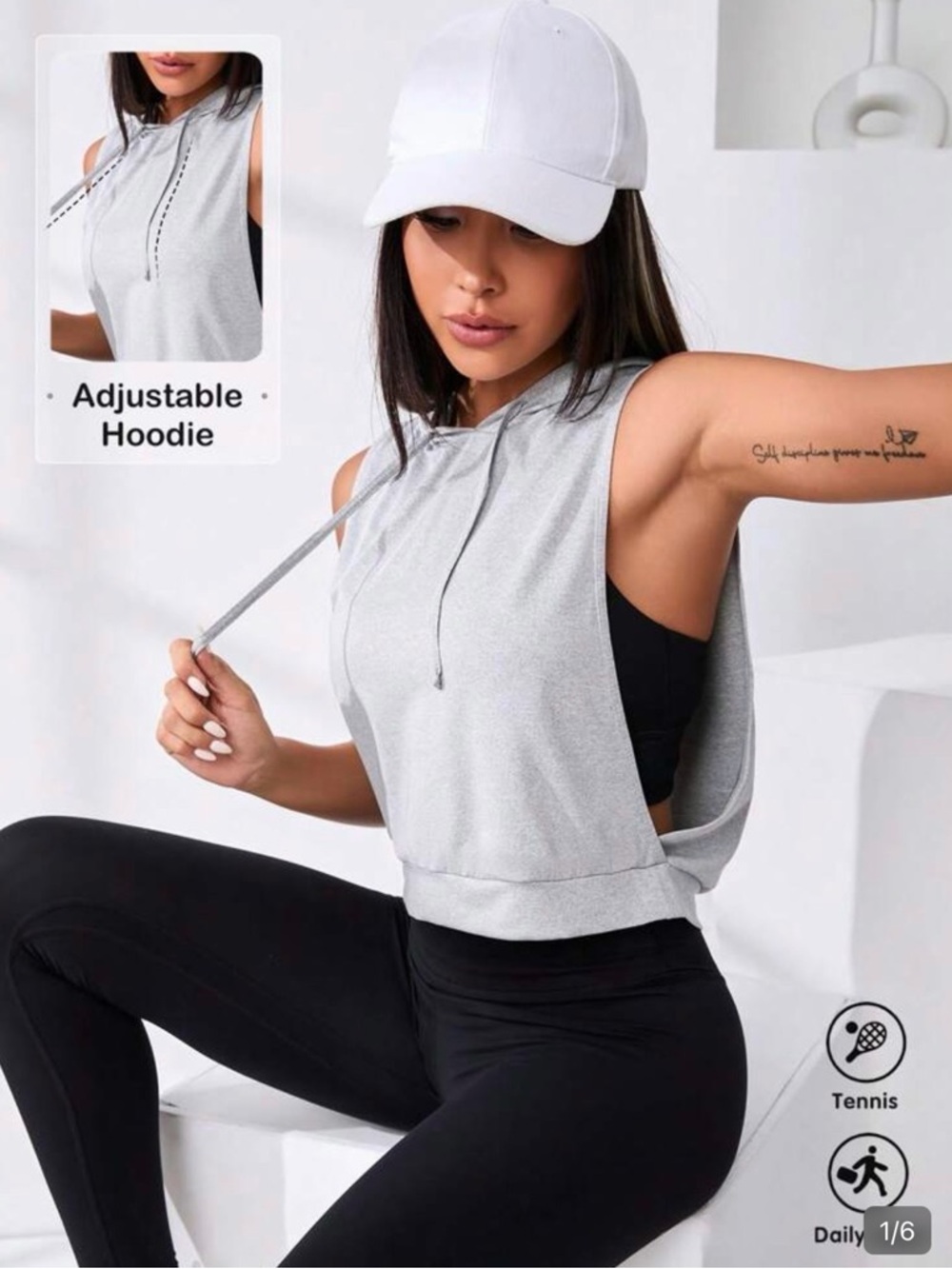 SHEIN Light Gray Sleeveless Hooded Crop Tank